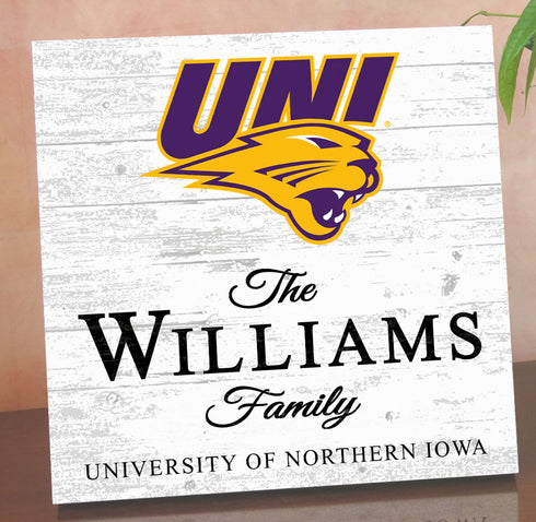 Personalized UNI Panthers Family Name Sign – Custom University of Northern Iowa Wood Wall Decor – Panthers Gift