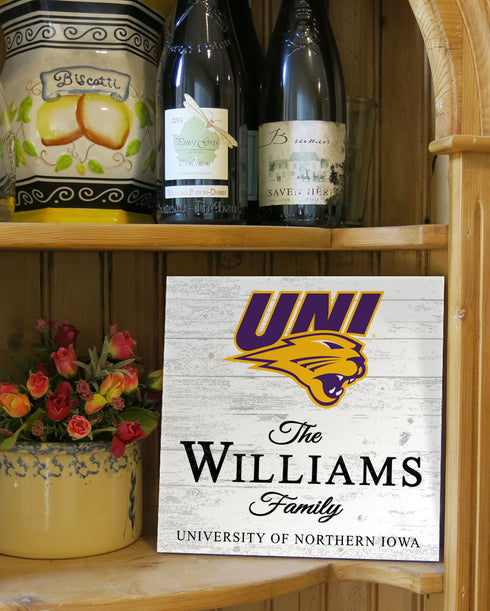 Personalized UNI Panthers Family Name Sign – Custom University of Northern Iowa Wood Wall Decor – Panthers Gift
