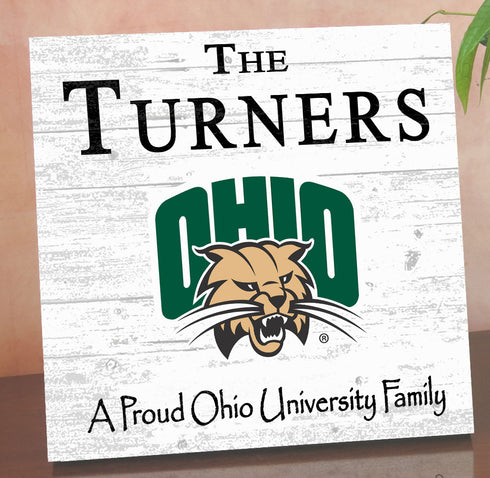 Ohio University Bobcats Proud Family Sign - Personalized Family Name Wood Plaque - Officially Licensed Square Decor