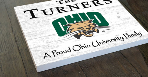 Ohio University Bobcats Proud Family Sign - Personalized Family Name Wood Plaque - Officially Licensed Square Decor
