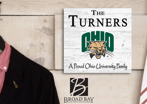 Ohio University Bobcats Proud Family Sign - Personalized Family Name Wood Plaque - Officially Licensed Square Decor