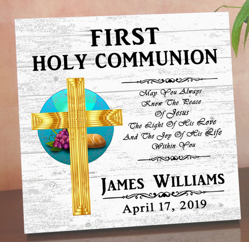 Personalized First Holy Communion Plaque – Custom Christian Gift with Name & Date