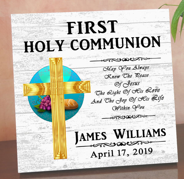 Personalized First Holy Communion Plaque – Custom Christian Gift with Name & Date