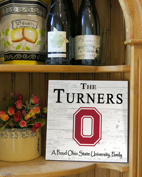 Ohio State Buckeyes Proud Family Sign - Personalized Family Name Wood Plaque - Officially Licensed Square Decor