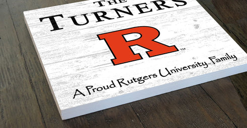 Rutgers Scarlet Knights Proud Family Sign - Personalized Family Name Wood Plaque - Officially Licensed Square Decor