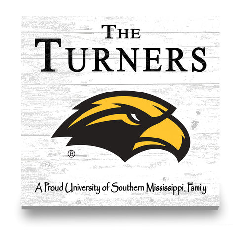 Southern Miss Golden Eagles Proud Family Sign - Personalized Family Name Wood Plaque - Officially Licensed Square Decor