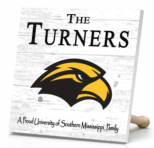Southern Miss Golden Eagles Proud Family Sign - Personalized Family Name Wood Plaque - Officially Licensed Square Decor