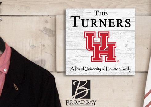 Houston Cougars Proud Family Sign - Personalized Family Name Wood Plaque - Officially Licensed Square Decor
