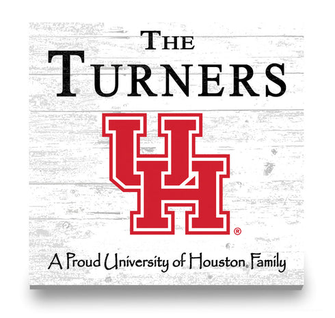 Houston Cougars Proud Family Sign - Personalized Family Name Wood Plaque - Officially Licensed Square Decor