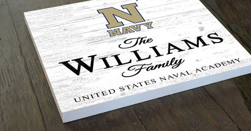 Personalized Navy Midshipmen Family Name Sign – Custom United States Naval Academy Wood Wall Decor – Navy Gift