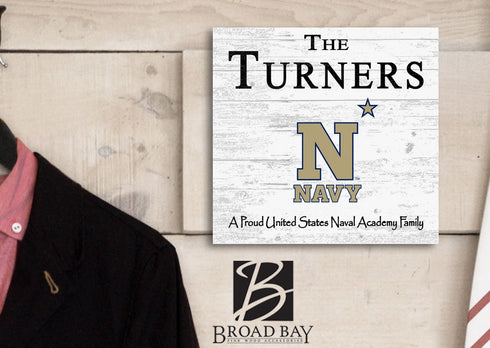 Navy Midshipmen Proud Family Sign - Personalized Family Name Wood Plaque - Officially Licensed Square Decor