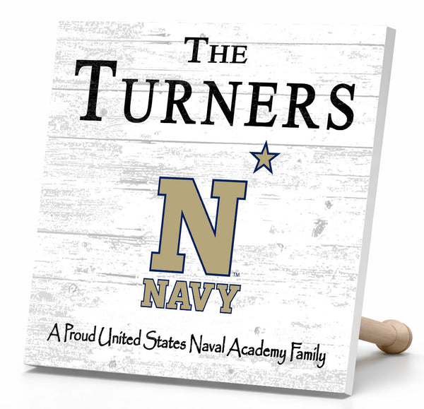Navy Midshipmen Proud Family Sign - Personalized Family Name Wood Plaque - Officially Licensed Square Decor