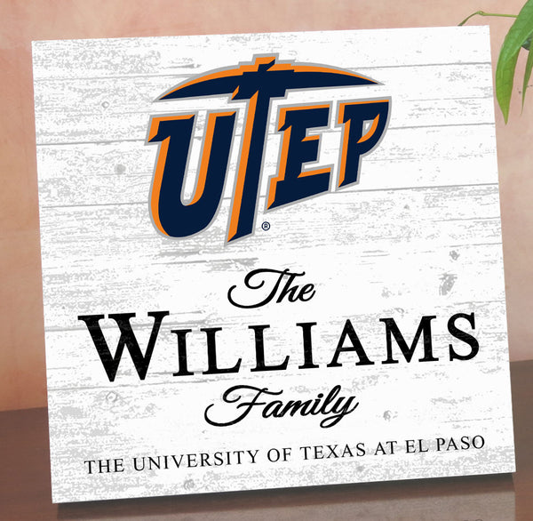 Personalized UTEP Miners Family Name Sign – Custom University of Texas El Paso Wood Wall Decor – Miners Gift