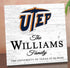 Personalized UTEP Miners Family Name Sign – Custom University of Texas El Paso Wood Wall Decor – Miners Gift