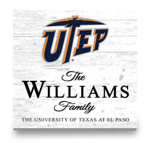 Personalized UTEP Miners Family Name Sign – Custom University of Texas El Paso Wood Wall Decor – Miners Gift
