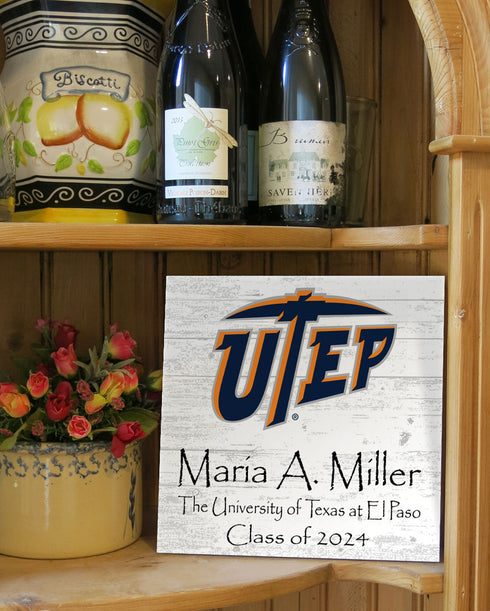 University of Texas at El Paso Class Year Plaque With Name - Personalized for Student, Alumni or Graduation Gift