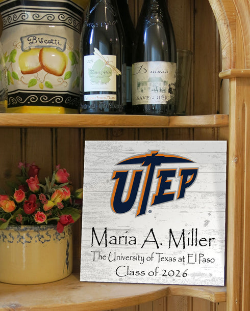 University of Texas at El Paso Class Year Plaque With Name - Personalized for Student, Alumni or Graduation Gift