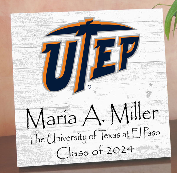 University of Texas at El Paso Class Year Plaque With Name - Personalized for Student, Alumni or Graduation Gift
