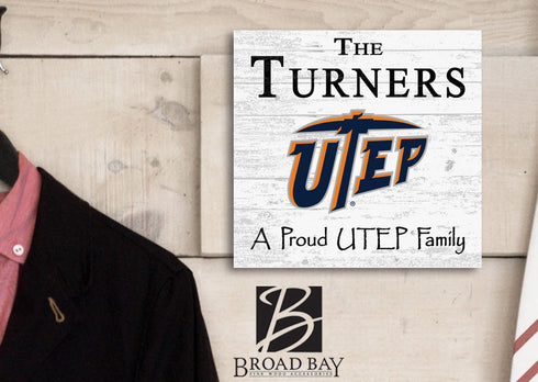 UTEP Miners Proud Family Sign - Personalized Family Name Wood Plaque - Officially Licensed Square Decor