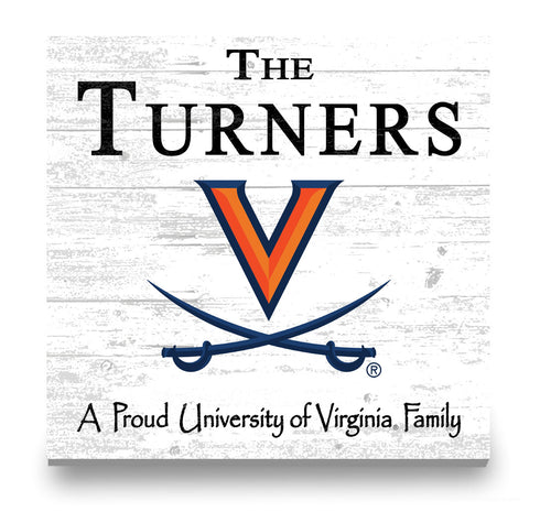 Virginia Cavaliers Proud Family Sign - Personalized Family Name Wood Plaque - Officially Licensed Square Decor