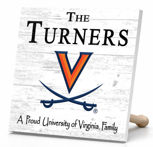 Virginia Cavaliers Proud Family Sign - Personalized Family Name Wood Plaque - Officially Licensed Square Decor