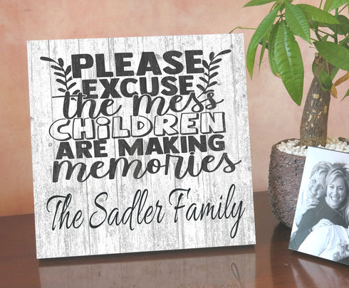 Funny Farmhouse Style Sign Custom Personalized Gift Excuse the Mess