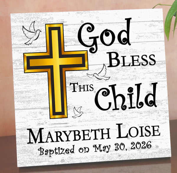Personalized Baptism Plaque - Bless This Child - with Name & Date