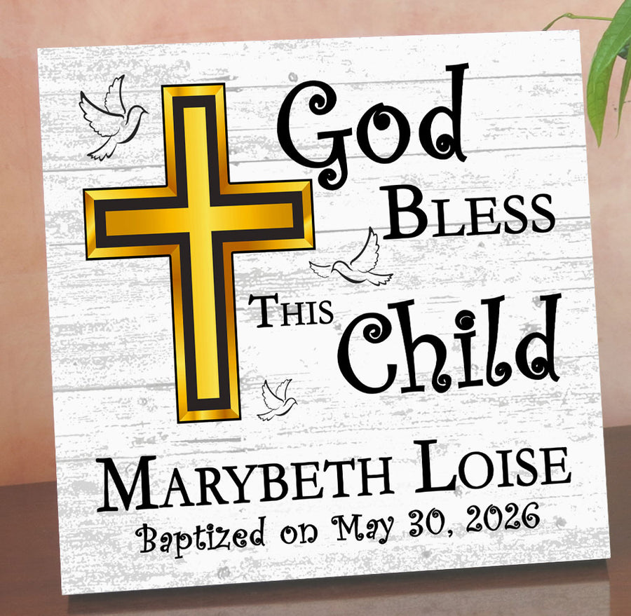 Personalized Baptism Plaque - Bless This Child - with Name & Date
