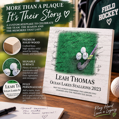 Personalized Field Hockey Plaque - Signable - For Players or Coaches