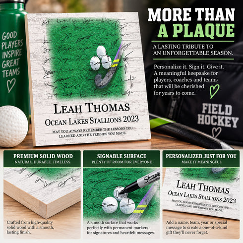 Personalized Field Hockey Plaque - Signable - For Players or Coaches