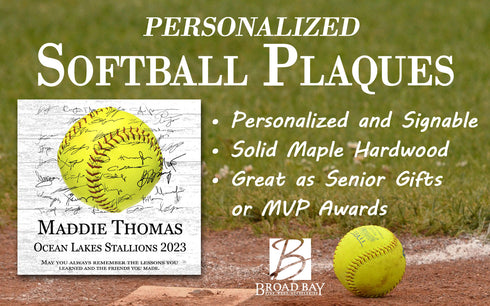 Softball Plaque Recognition Award Signable Personalized High School Senior Season End Gift or MVP Solid Wood Free-Standing or Wall-Hanging 10.5x10.5 Inches