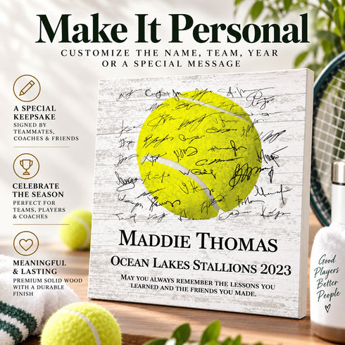 Personalized Tennis Plaque - Player Award or Coach Appreciation Gift - Signable