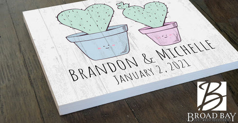 Personalized Wedding Anniversary Sign With Dates And Names Cute Custom Couples Cactus Gift- 10.5in x 10.5in�