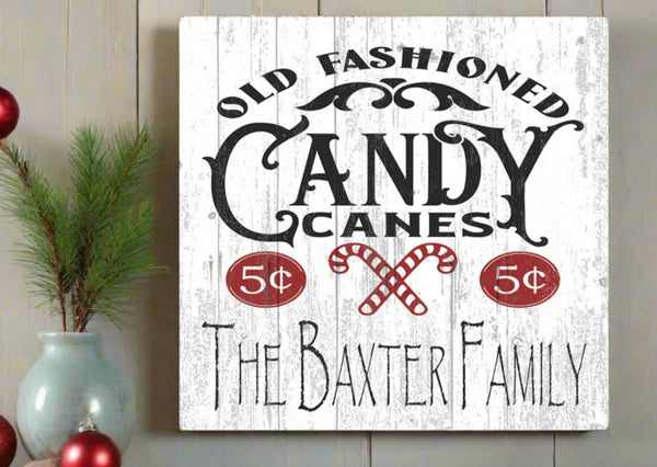 Personalized Old Fashioned Candy Canes Christmas Sign with Family Name