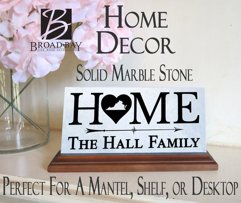 Virginia Family Home Sign  - Custom Desk or Shelf Accessory  - Solid Marble -  8.5in x 4in