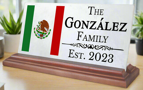 Mexican Family Sign Custom Name & Established Date - Flag of Mexico 8 in x 4 in