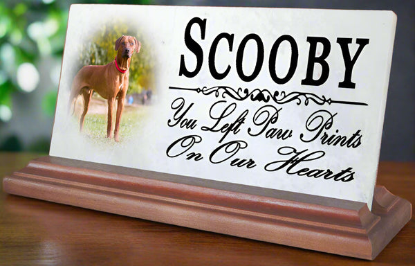 Pet Memorial With Picture Solid Marble - Dog or Cat Loss Sympathy Gift  4" x 8"