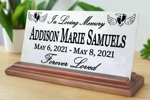 Baby Memorial Plaque for Shelf or Mantel Sign Baby Footprints & Angel Wings