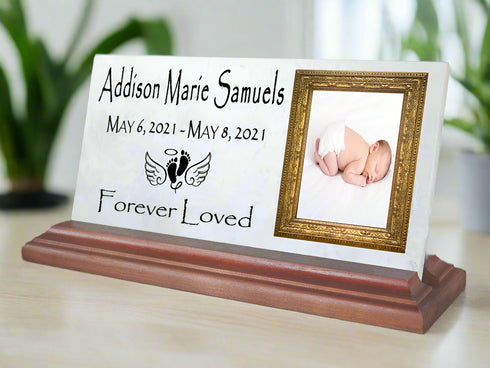 Baby Memorial Plaque For Shelf or Desktop With Photo Printed Marble 8" x 4"