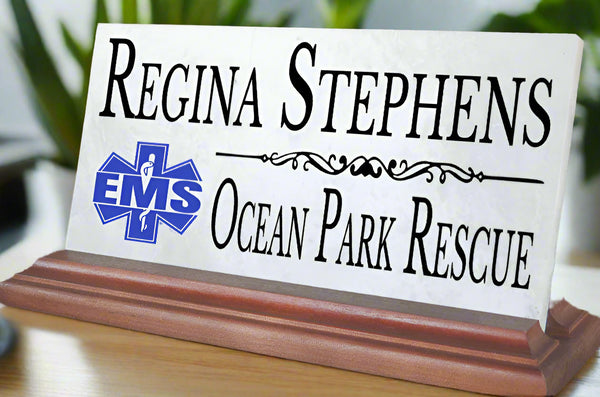 EMS Desk Nameplate Gift Custom Personalized Name Plate For First Responders For Desk Or Shelf -Solid Marble