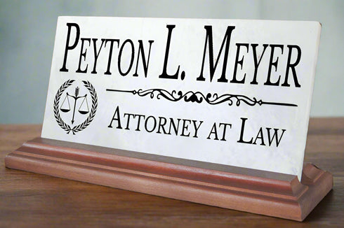 Attorney Nameplate Gift - Solid Marble - Lawyer Custom Desk Name Plate