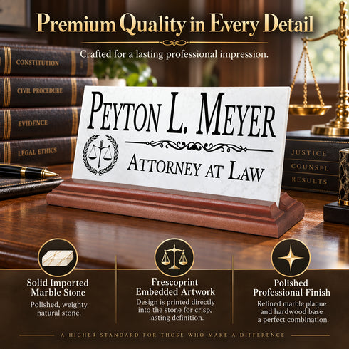Attorney Desk Nameplate - Personalized Solid Marble Lawyer Name Plate Gift