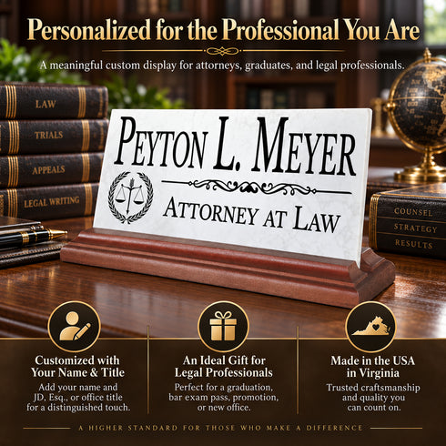 Attorney Desk Nameplate - Personalized Solid Marble Lawyer Name Plate Gift
