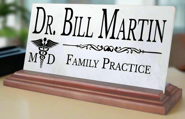 Doctor Nameplate Gift - Solid Marble - Physician Custom Desk Name Plate