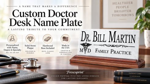 Doctor Desk Nameplate - Personalized Marble Physician Name Plate Gift - Solid Marble