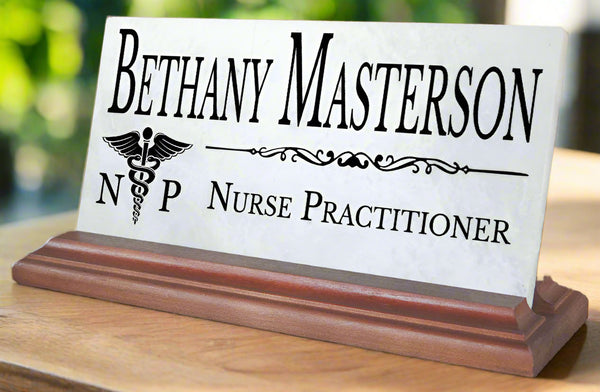 Nurse Practitioner Nameplate Gift - Solid Marble - Custom Name Plate for Nurses