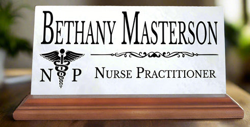 Nurse Practitioner Nameplate Gift - Solid Marble - Custom Name Plate for Nurses