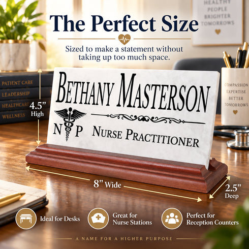 Nurse Practitioner Desk Nameplate - Personalized Solid Marble NP Name Plate Gift