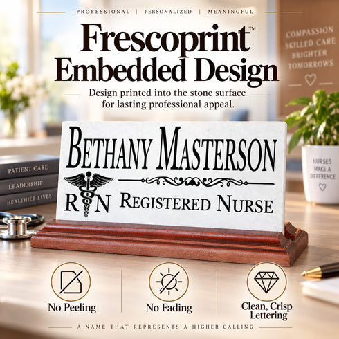 Registered Nurse Desk Nameplate - Personalized Solid Marble RN Name Plate Gift