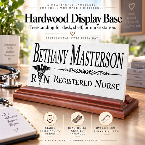 Registered Nurse Desk Nameplate - Personalized Solid Marble RN Name Plate Gift
